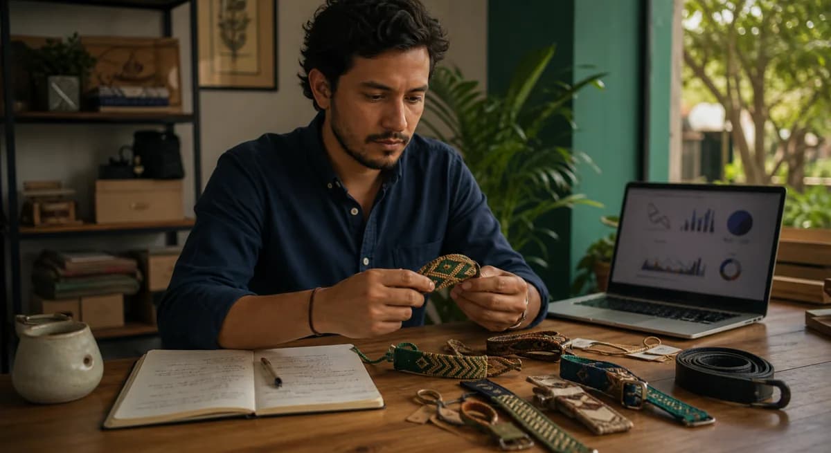 Emprendedor colombiano investigando productos y notas para elegir un nicho de venta online