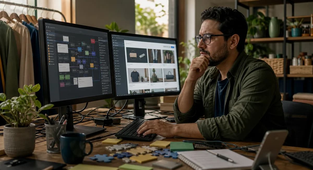 Persona gestionando una tienda online sobre WordPress con varios plugins y tareas técnicas