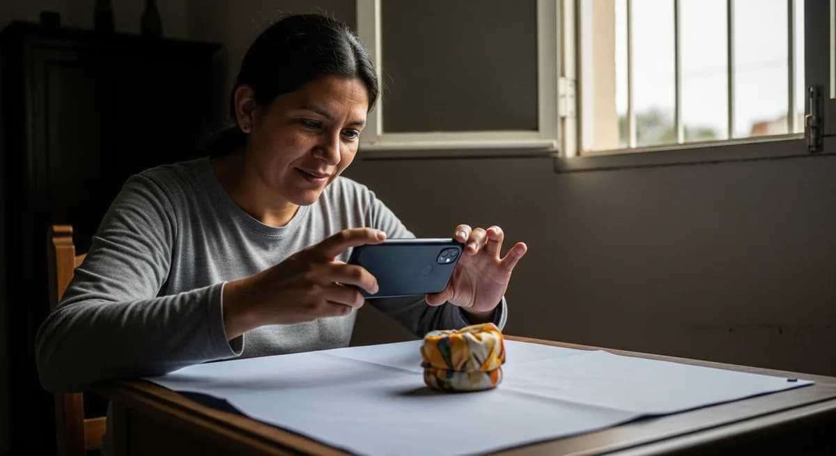 Vendedor fotografiando su producto con el celular para publicarlo y venderlo online