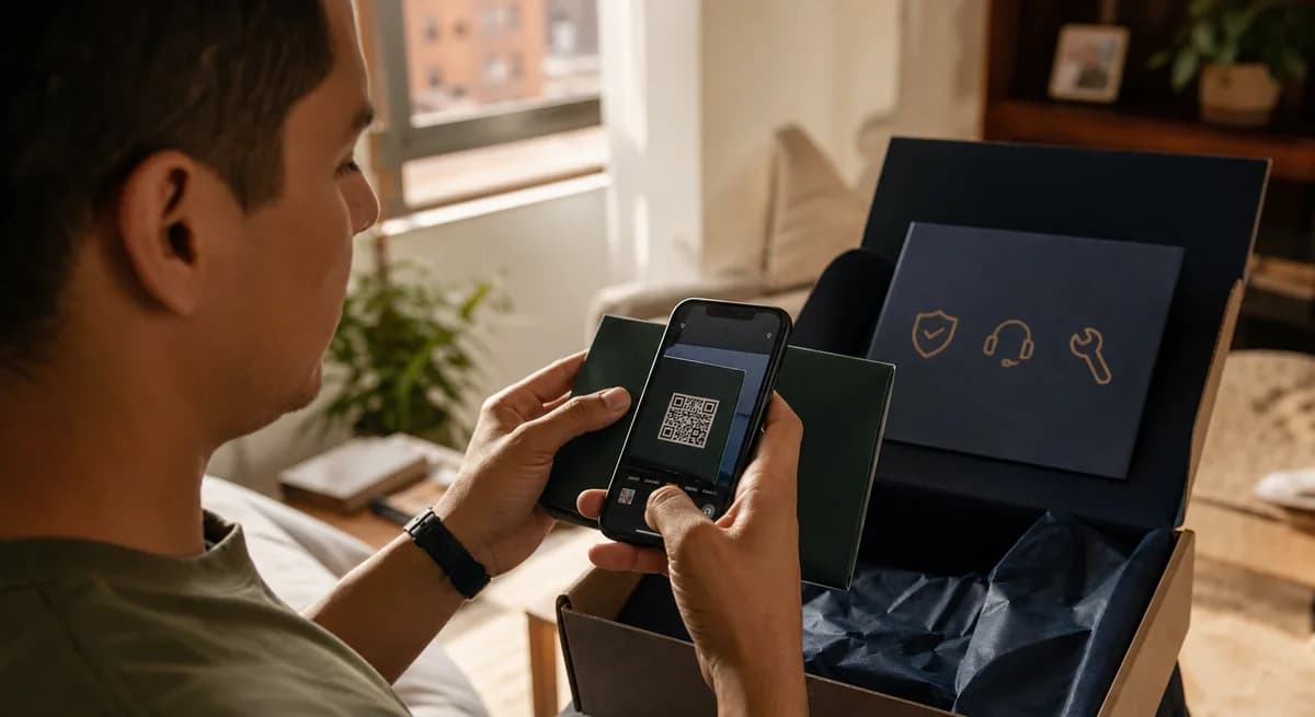 Persona abriendo un pedido y escaneando el código QR del empaque con el celular
