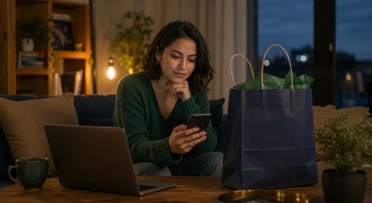 Persona revisando en el celular una tienda online que visitó antes, momento típico de remarketing