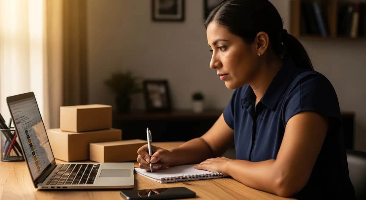 Vendedor colombiano comparando plataformas de ecommerce en su computador antes de decidir