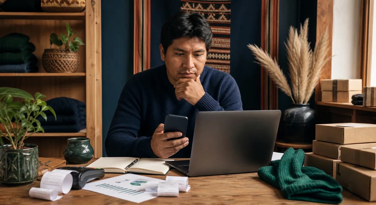 Emprendedor peruano evaluando plataformas para su tienda online con productos listos para enviar