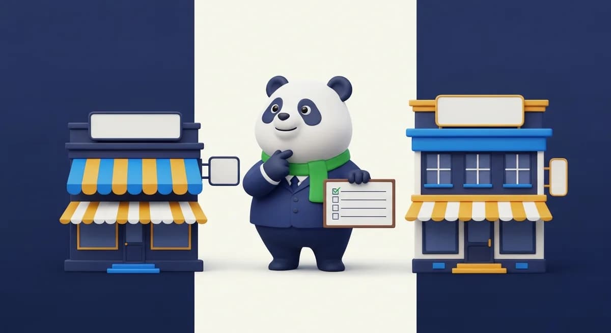 Ilustración de Mony comparando dos plataformas de ecommerce antes de decidir