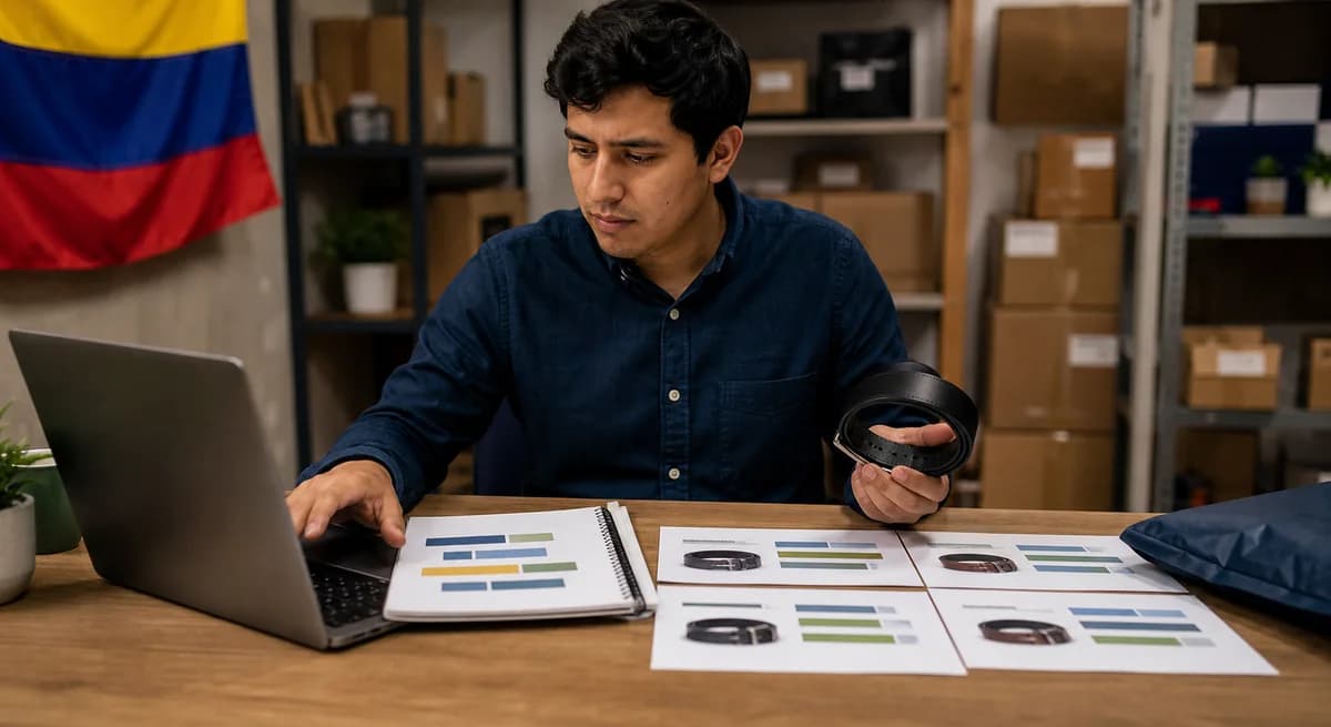 Vendedor editando títulos de productos en el computador junto a listados impresos y notas de fórmulas