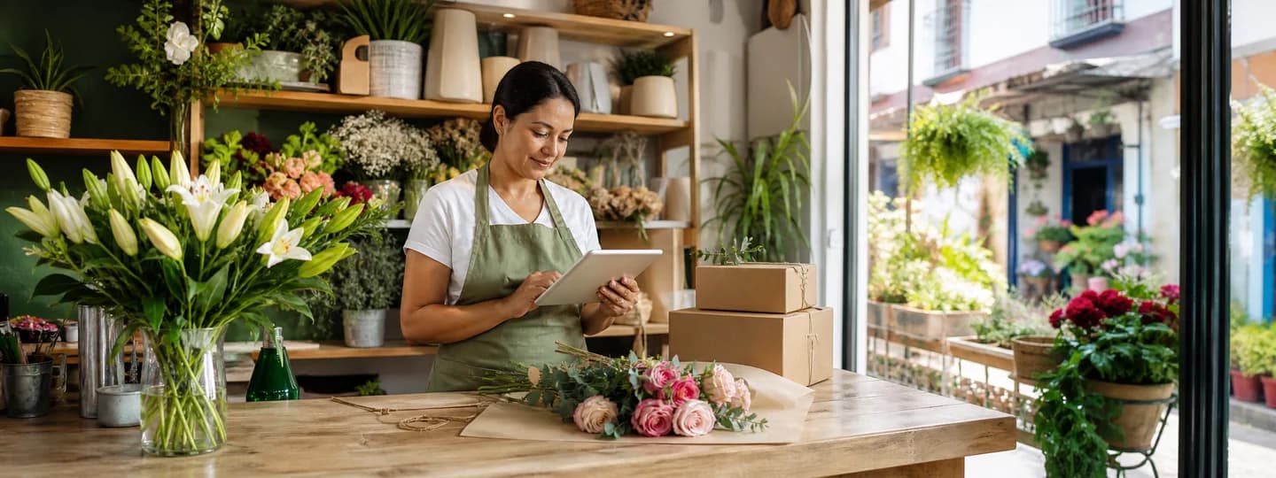 Vendedora colombiana operando su tienda y catálogo propios