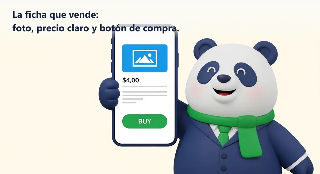 Anatomía de una ficha que vende: foto real, título claro, precio y disponibilidad, especificaciones verificables y botón de comprar o pedir por WhatsApp