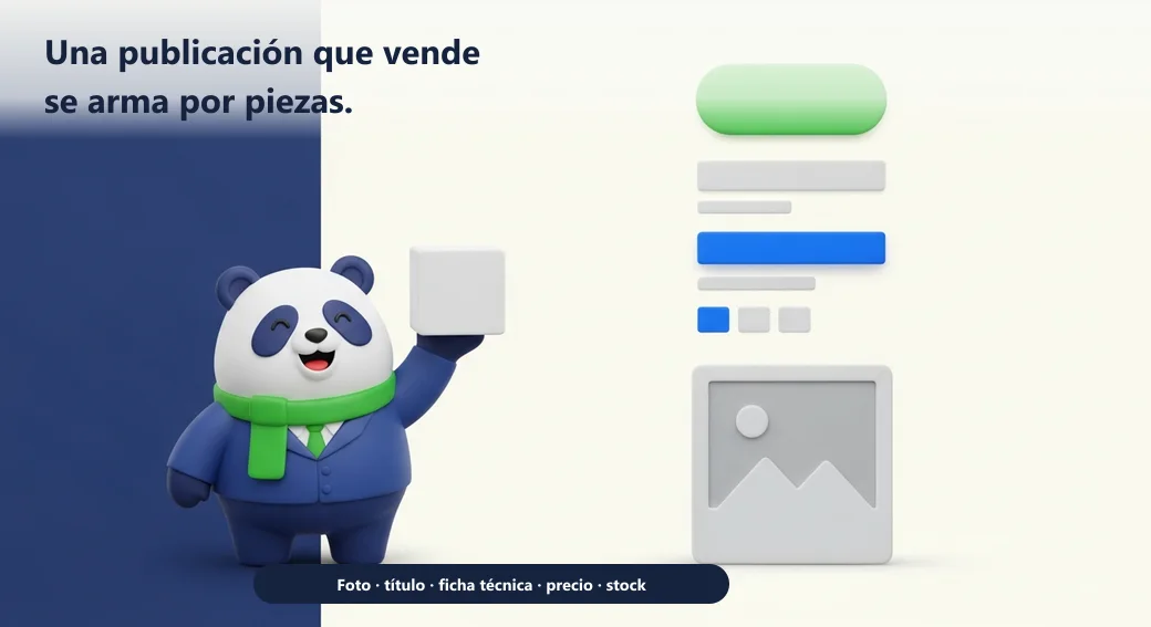 Una publicación que vende se arma por piezas: foto, título, ficha técnica, precio y stock