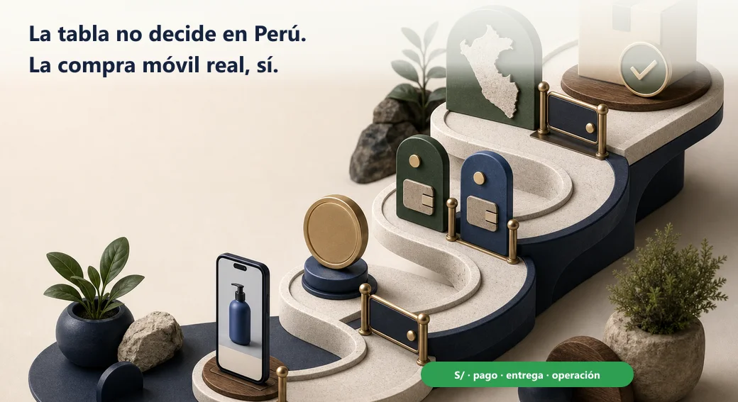 Una compra móvil real en Perú sube por precio en soles, rieles de pago, cobertura de entrega y confirmación operativa