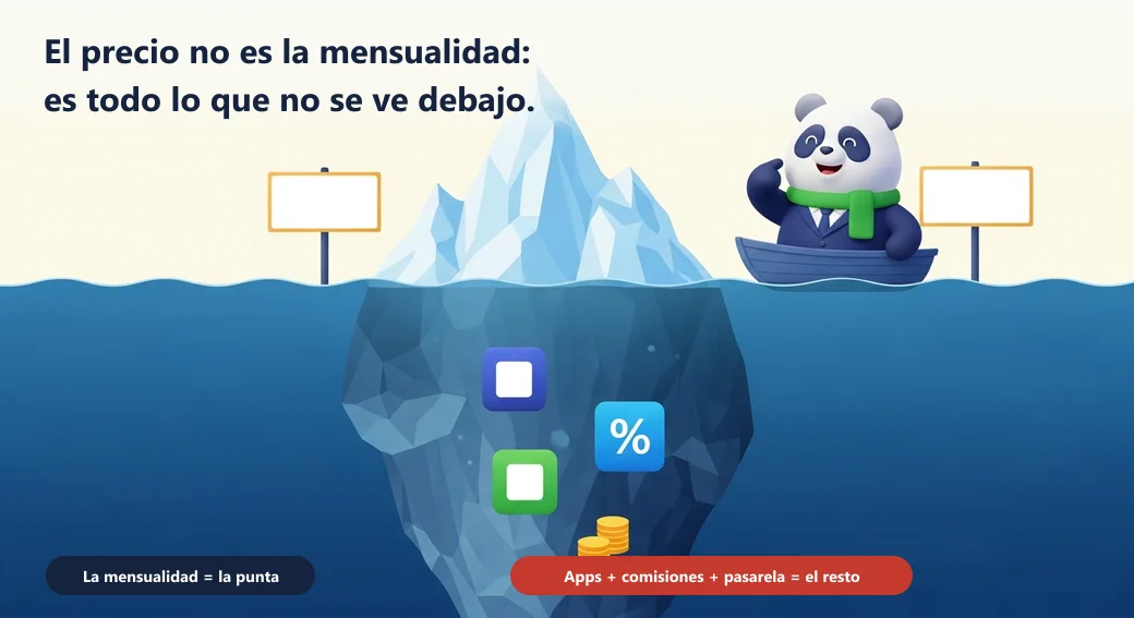 El precio de una plataforma no es la mensualidad: es todo lo que no se ve debajo —apps, comisiones y pasarela