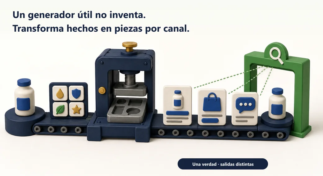 Los hechos del producto entran a un molde controlado y salen como piezas diferentes para cada canal