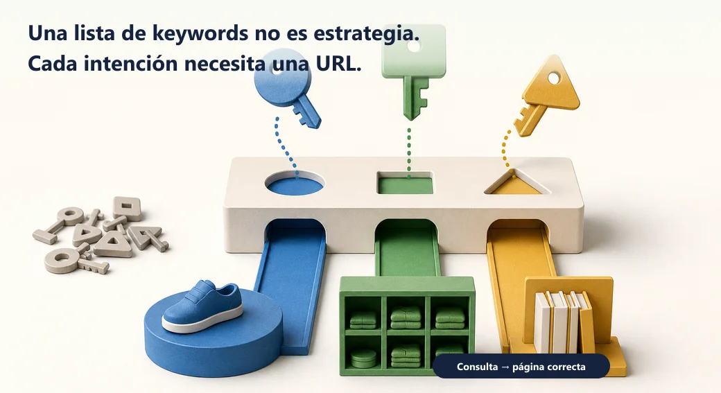 Tres intenciones con formas distintas encajan en su destino correcto: producto, categoría o guía