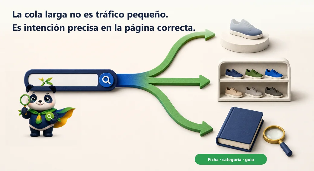 Mony muestra cómo una búsqueda amplia se abre en tres rutas precisas hacia una ficha, una categoría o una guía