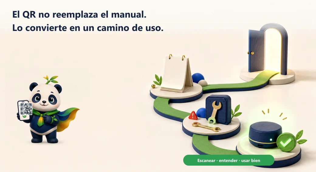 Mony muestra un QR real que abre un camino de instrucciones, solución de problemas y uso exitoso del producto