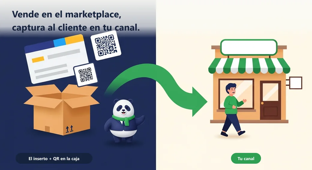 Vende en el marketplace y captura al cliente en tu canal, con un inserto y un QR en la caja