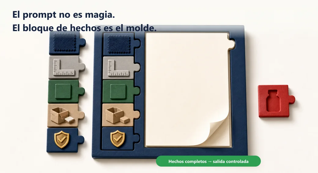 Un prompt funciona como un molde: los hechos completos encajan y una pieza faltante deja un hueco visible