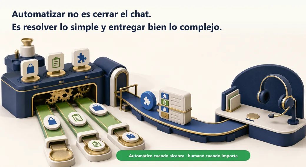 La automatización resuelve consultas rutinarias en carriles separados y entrega los casos complejos a soporte con todo su contexto