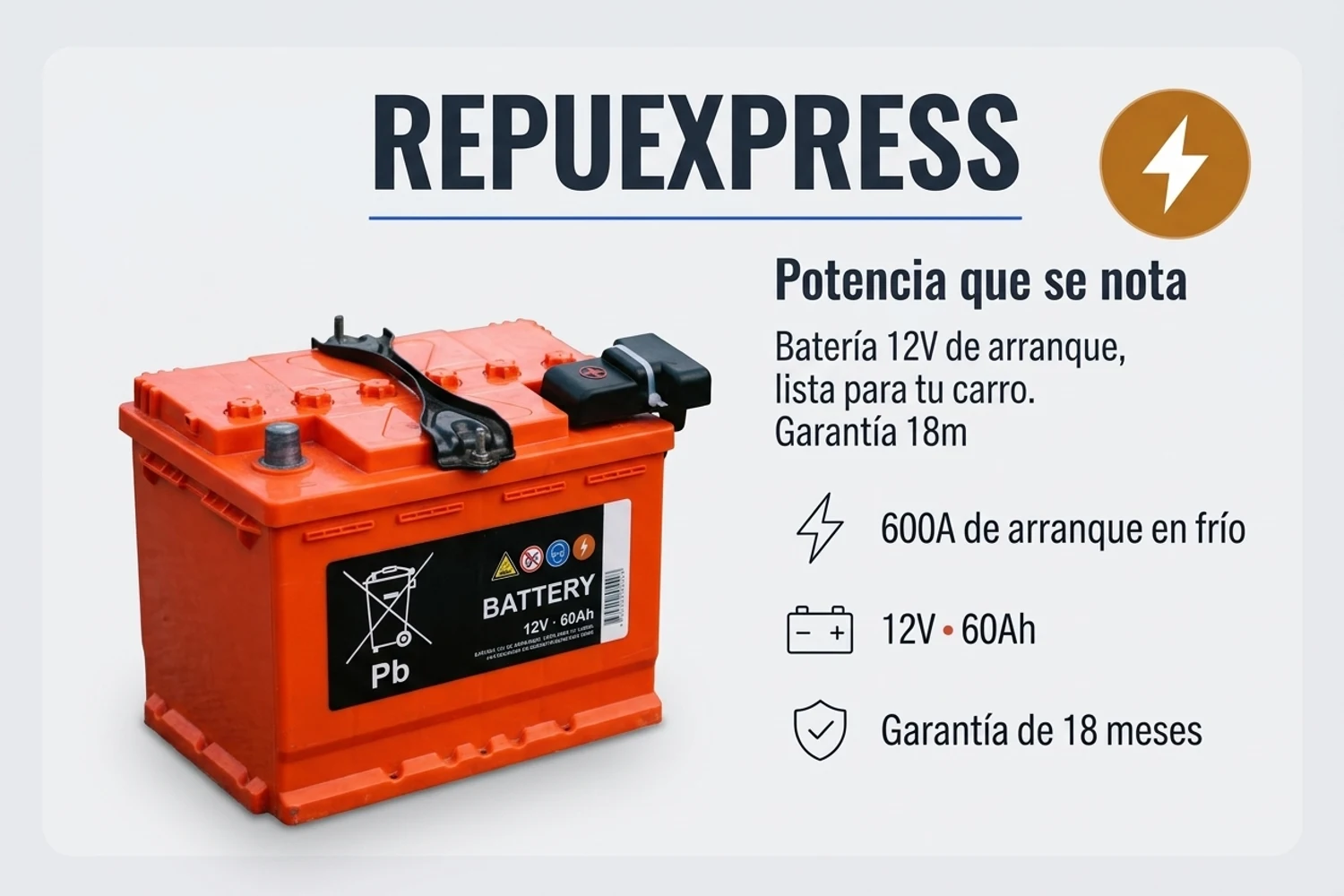 Arte de campaña Studio: batería con logo, headline, features e íconos